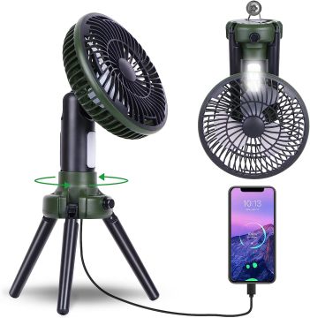 Portable Power Bank with LED Tripod for Outdoor Camping - 10000mAh Fan Light with Hanging Hook