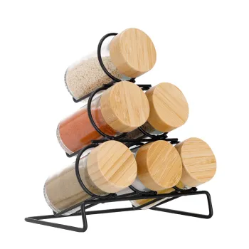 Seasoning Jars Combo: Bamboo Glass Pepper Bottles and Seasoning Jars