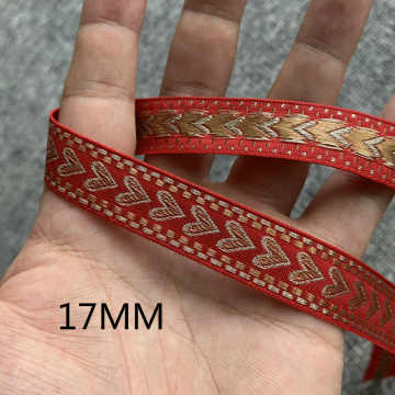 เย็บปักถักร้อยริบบิ้นลูกไม้ทอ Jacquard จดจ้องหัวใจ