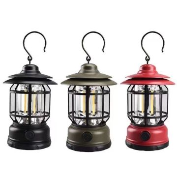 Retro Rechargeable LED Camping Lantern with 3 Modes: Portable Mos Lighting and COB Technology