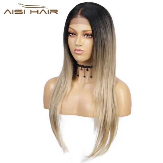 Aisi Hair Top Quality Long Silky Straight Wig Lace Ombre Blonde Dark Root Wig Synthetic Hair Lace Front Wigs For Black Women