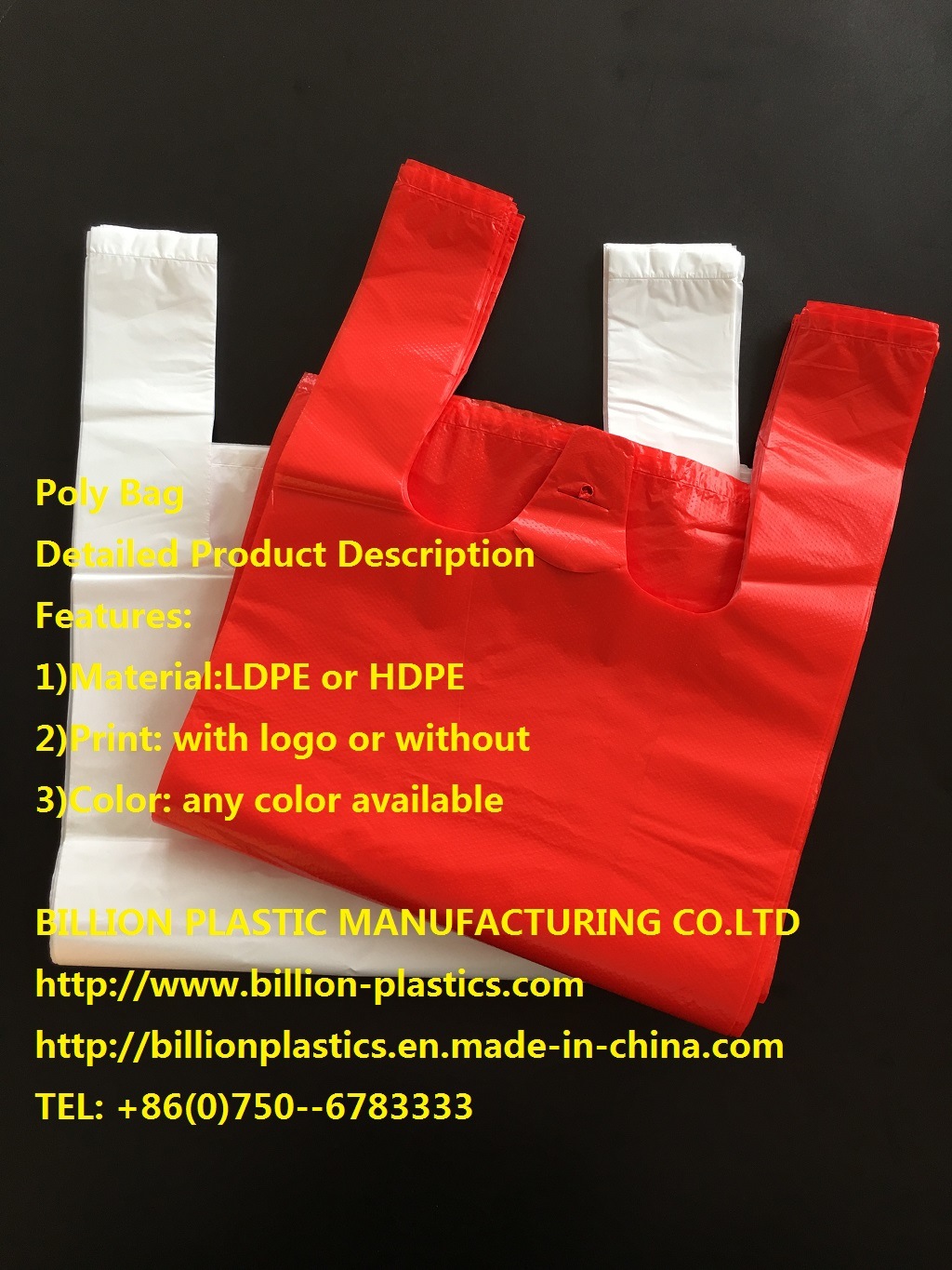 HDPE T-Shirt Vest Compostable Trash Flat Poly Bags on Rolls