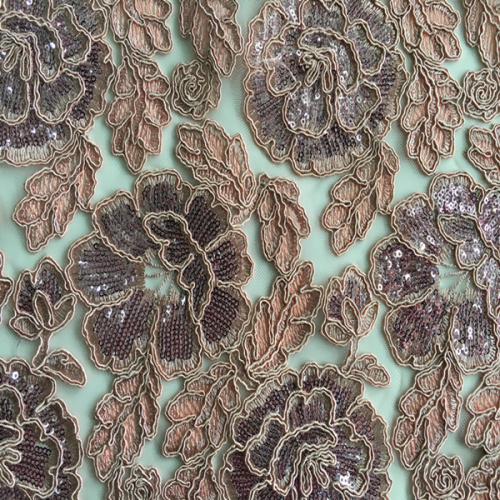 Polyester Cord Flower With 3mm Sequin Embroidery Fabric