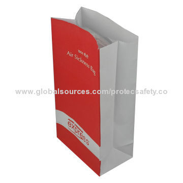 Disposable Air Sickness Bag, 60gsm Kraft Paper and 20gsm PE Film, Square Bottom, with 'V'/"H" Clip