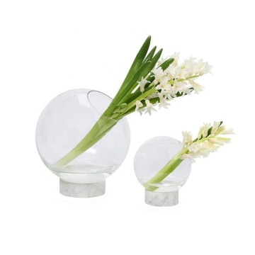 Custom Large White Marble Base Glass Vase for Home and Hotel Decor with Flowers
