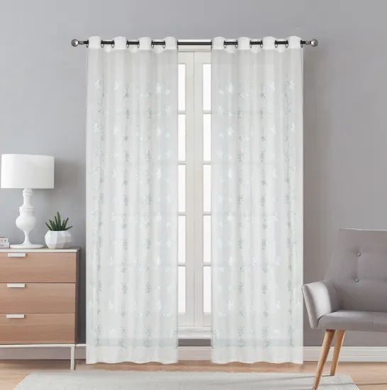 Hot Selling White Embroidery Faux Linen Sheer Curtains with Grommets