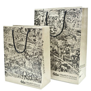 Retail Paper Bags, Made of White Kraft Paper, Apply to Gift/Packaging/Promotions