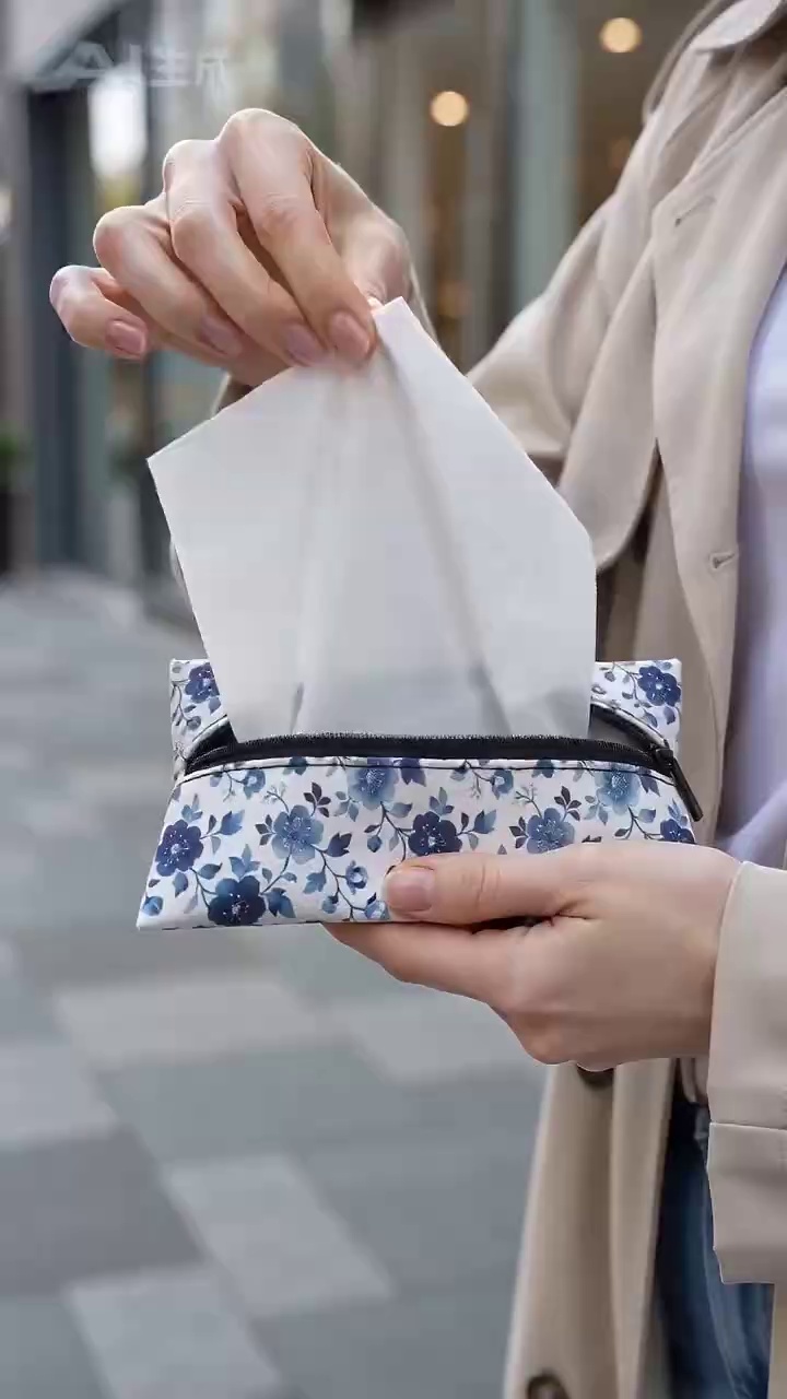 Blue Flower Pocket Tissue Bag with Coin Slot