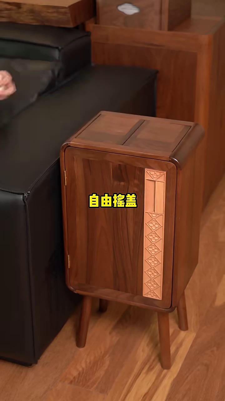 Modern Black Walnut Trash Can for Living Room