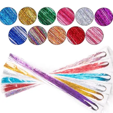 Long Dazzles Women Hippie for Braiding Headdress 120 Strands/piece Sparkle Shiny Hair Tinsel Rainbow Silk Hair Extensions