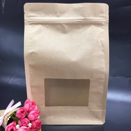 Flat Bottom Kraft Paper Stocks Bag With Window