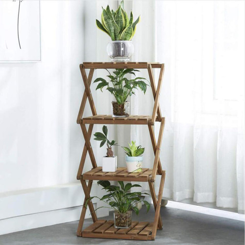 4-Tier Foldable Flower Rack Plant Stand Wood Shelf