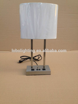 white home table lamp/desk lamp metal with chrome/lamps with usb and power outlet on the base