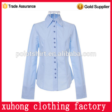 sky bule many buttons long sleeve ladies shirts
