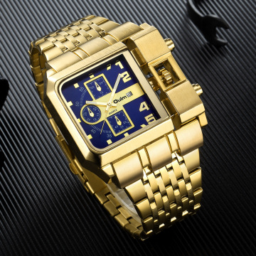 Oulm 3364 Gold Large Dial Men's Quartz Watches with Stainless Steel Band, Calendar Feature & Luxury Square Design - Premium Wristwatches