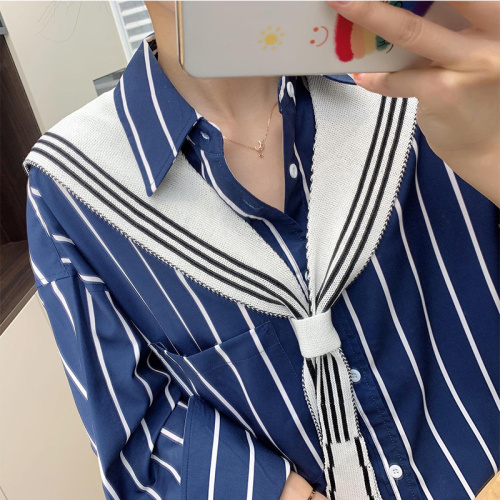 Tops Tees And Blouses women's navy striped shirt shawl top Supplier