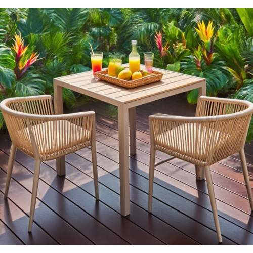 Transferred Print Aluminum Plastic Wood Square Outdoor Table