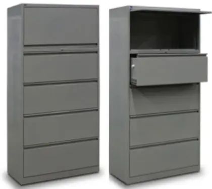 Top retractile drawer lateral file cabinet