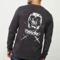 Mens Snow Wash Skull Printed Long Sleeve T-Shirts