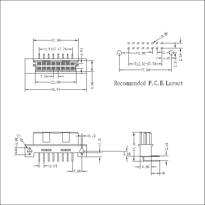 DFR-XX-XXX-221 DIN41612 Right Angle Female Type 0.33Q Connectors-Inversed 16 Positions