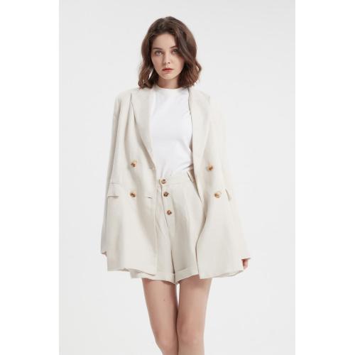 Ladies Coat Notched Lapel Single Breasted Beige Uniform Blazer Suit Supplier