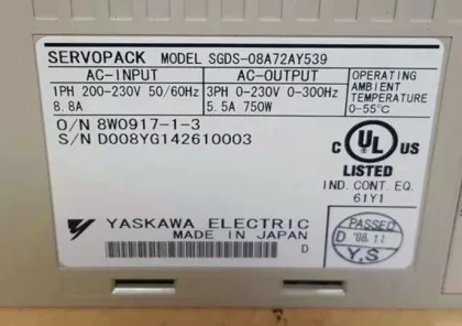 SGDS-08A72AY539 Yaskawa Servopack Driver Controller
