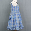 Girls Blue Cotton Flannel Plaid Ruffle Dress