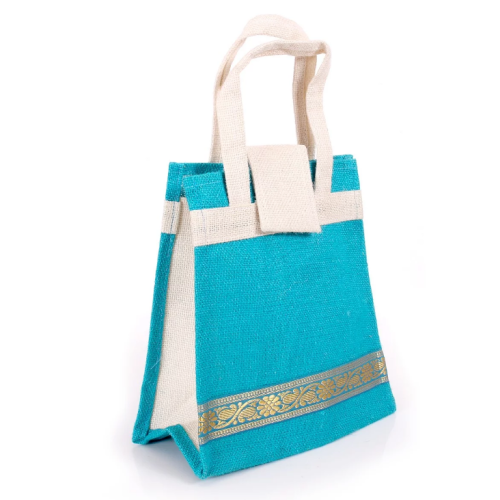 Sky blue design jute tote bag