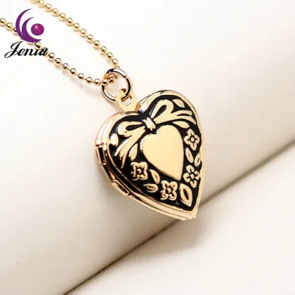 Jenia Gold Plated Jewellery Bead Chain Necklace Heart Locket Pendant Necklace