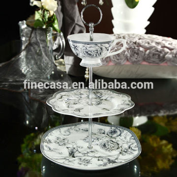 Elegant Style Fine White Porcelain Three Tier Plate of Nocturne