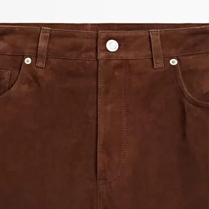 Women's modern style suede leather straight leg pants