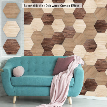10Pcs PVC Hexagon Wood Grain Wall Floor Stickers Water Resistant Kitchen Living Room Decor