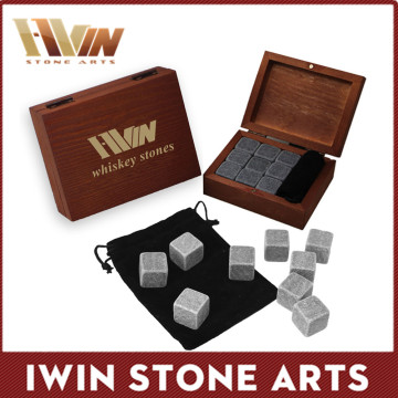 2016 Amazon Best Wooden Box Whiskey Ice Cube Rocks Sipping Stones Pure Soapstone Whiskey Stones