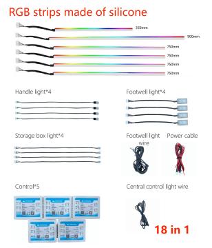 18 σε 1 Διευθύνητο RGB Σιλικόνης Car Fime Light 64 LED Λωρίδα για εσωτερική διακόσμηση