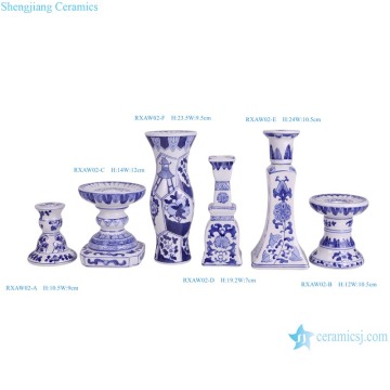 Porta di fiori con fiore attorcigliato in porcellana blu e bianca Porta di candele in ceramica RXAW02-ABCDEF
