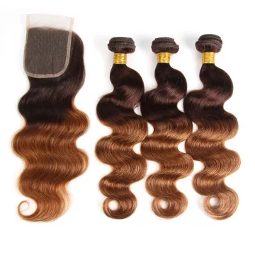 Ombre Brazilian Virgin Hair Body Wave Ombre hair bundles with closure,3 Bundles Ombre Brazilian Hair
