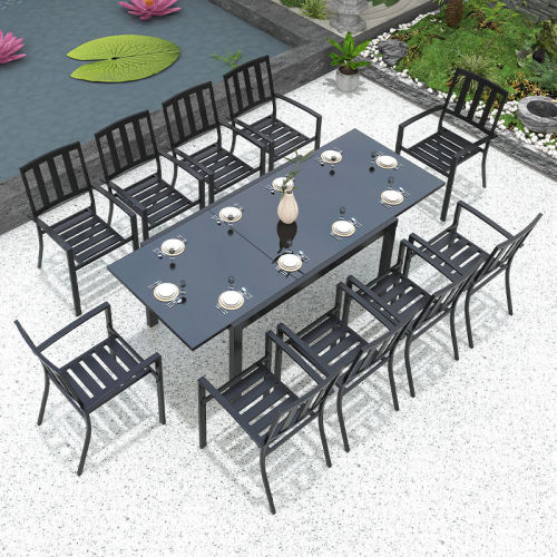 Outdoor Furniture Aluminum Frame Black Glass Tabletop