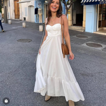 Summer Classic High-Waist A-line White Dress - Elegant Women's Long Party Fashion