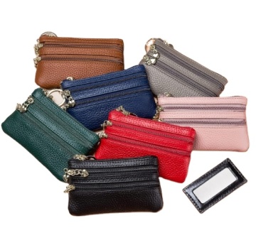 PU Leather 3 Layer Zippered Card Holder Wallet for Women