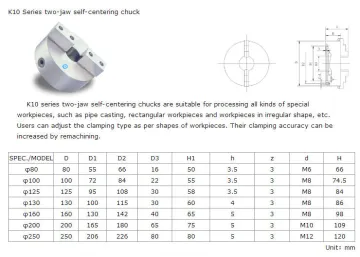 K10-250 2 jaw manual self-centre milling chuck