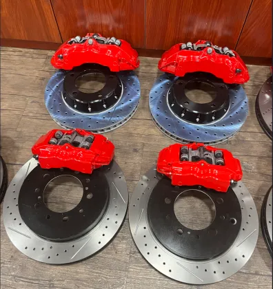 Tuning Brake Systems: BBK Electronics Big 8 Piston Brake Kit in Red with Drilled Slotted Disc for LS500, LS300, LC200, LC300, LX570, ES, GX
