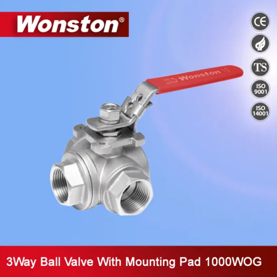 3 Way Stainless Steel Ball Valve with ISO 5211 Mounting Pad 1000wog