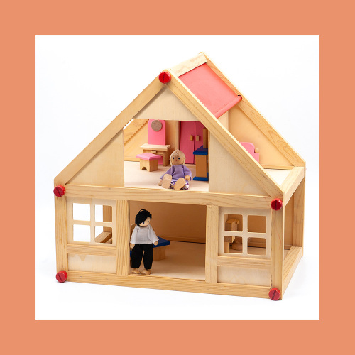 Juguete de cadena de tirón de madera, casas de muñecas de madera juguetes