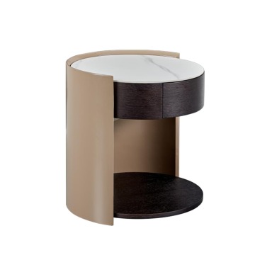 Modern mewah putih Carrara Sintered Stone Top Laci Lukisan Oak Lukisan Backstand Bedside Tables untuk Reka Bentuk Rumah