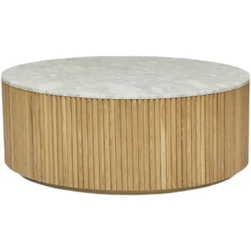 New Wooden Coffee Table with Marble Top: Solid Wood, Round, and Natural Design