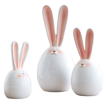 Ceramic Standing White Bunny Easter Rabbit with Egg Design - Home Decoration and Gift