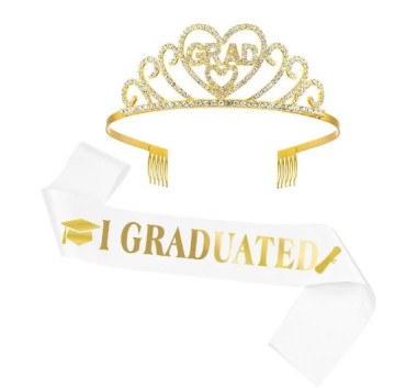 Graduate Satin Sashes and Rhinestone Crowns for Photo Booth Decor at Graduations