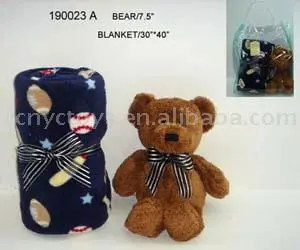 Soft Printed Blanket W/teddy Bear