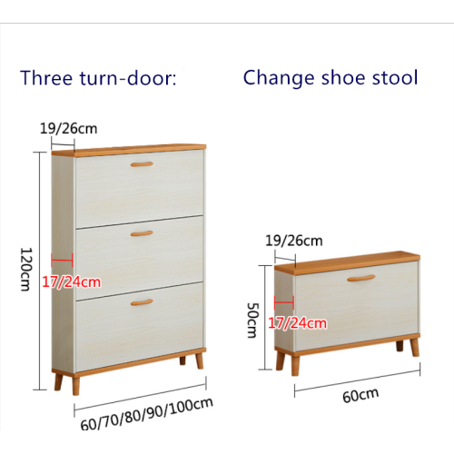 European tree turn-door and two drawer shoe cabinet and change shoe stool with solid wood legs