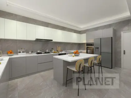 Custom matt grey home kitchen cabinets with island